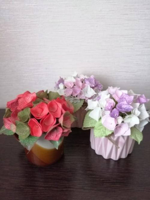 Букетики гортензий ручной работы из иранского фоамирана - нежность и огонь. 03
