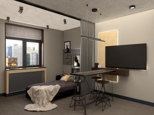 Креативный проект квартиры - студии 25 м 2 для молодого мужчины. 03