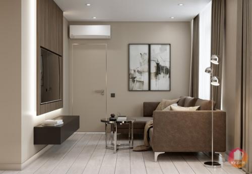 Современный интерьер кухни - гостиной в квартире площадью 65 кв. 04