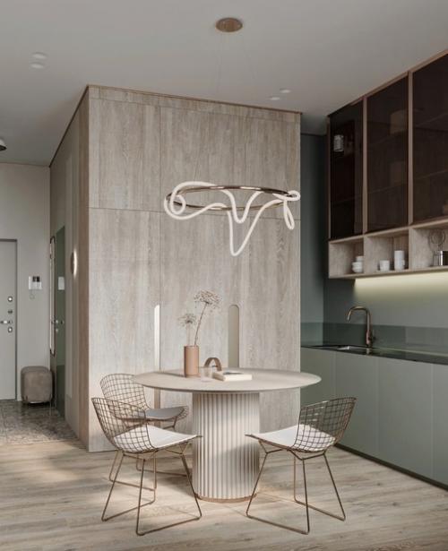 Эффектный интерьер кухни - гостиной с необычными деталями. 03