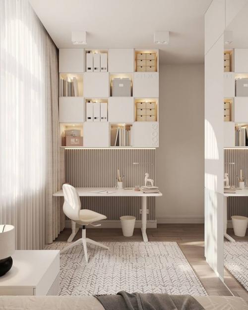 В комнате для подростка создана атмосфера комфорта, где интерьер оформлен в единой цветовой гамме, а дизайн выполнен в простом стиле. 03