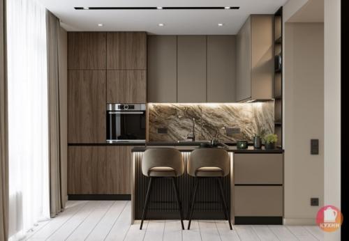 Современный интерьер кухни - гостиной в квартире площадью 65 кв. 01