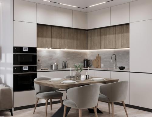 Визуализация кухни - гостиной из проекта квартиры для семейной пары. 04