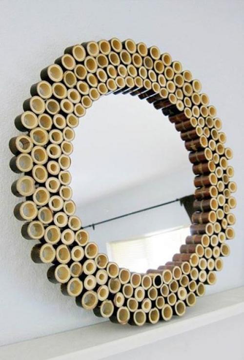 Идеи декоративных зеркал, обрамление для которых сделано из природных и подручных материалов. 05