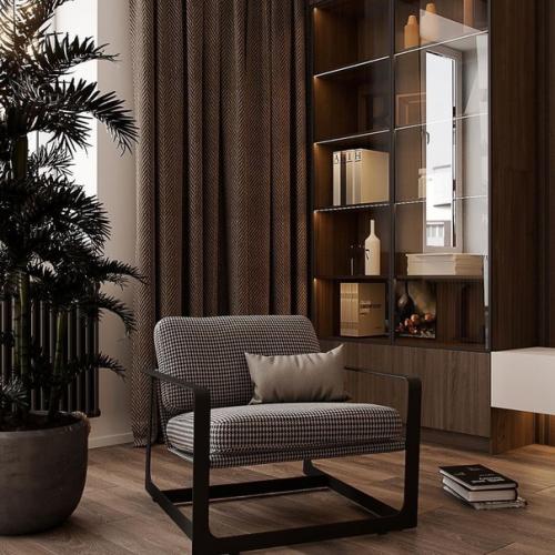 Стильный и строгий интерьер кухни - гостиной. 01