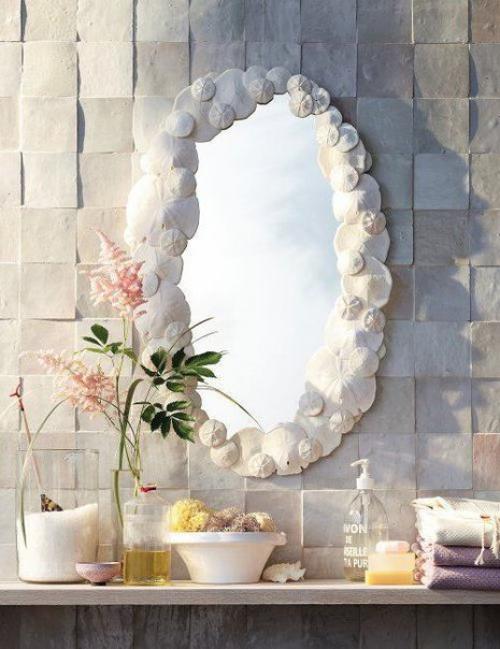 Идеи декоративных зеркал, обрамление для которых сделано из природных и подручных материалов. 02