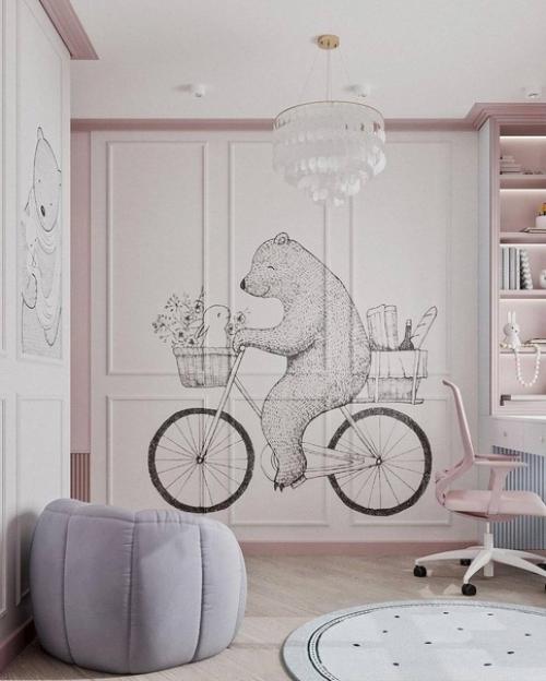 Детская комната для маленькой принцессы выполнена в красивых пастельных оттенках, создавая нежное и утонченное цветовое сочетание. 03