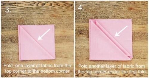 Салфетки, сложенные в виде трех кармашков, очень простой и красивый способ сервировки праздничного стола. 02