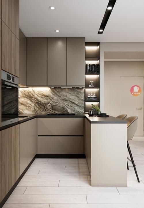 Современный интерьер кухни - гостиной в квартире площадью 65 кв. 02