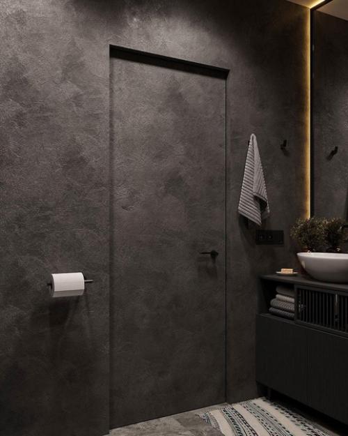 Интерьер ванной комнаты в тёмных оттенках. 06