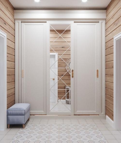 Дизайн холла в доме из профилированного бруса. 01