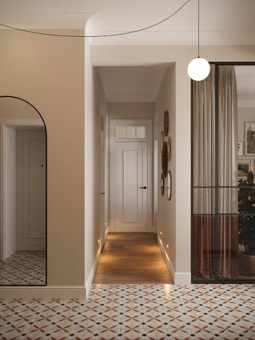 Проект квартиры.  Сначала заказчица мечтала о белой кухне - классической, лёгкой и универсальной. 02