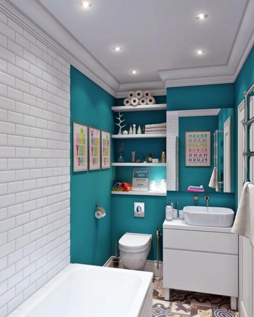 Интерьер бирюзовой ванны. 01