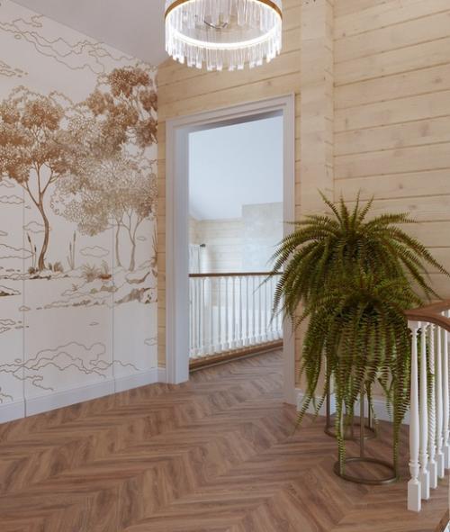 Дизайн холла в доме из профилированного бруса. 06