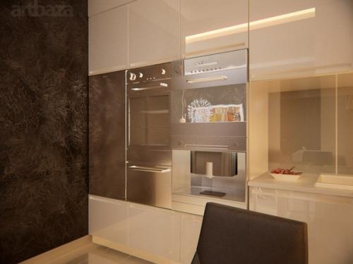 Элегантная гостиная, совмещенная с кухней, оформлена в стиле минимализм и включает все необходимое для комфорта. 02