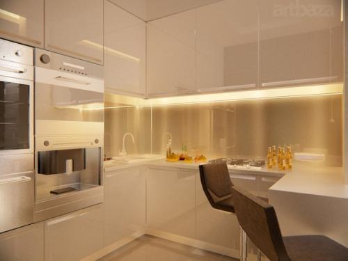 Элегантная гостиная, совмещенная с кухней, оформлена в стиле минимализм и включает все необходимое для комфорта. 03