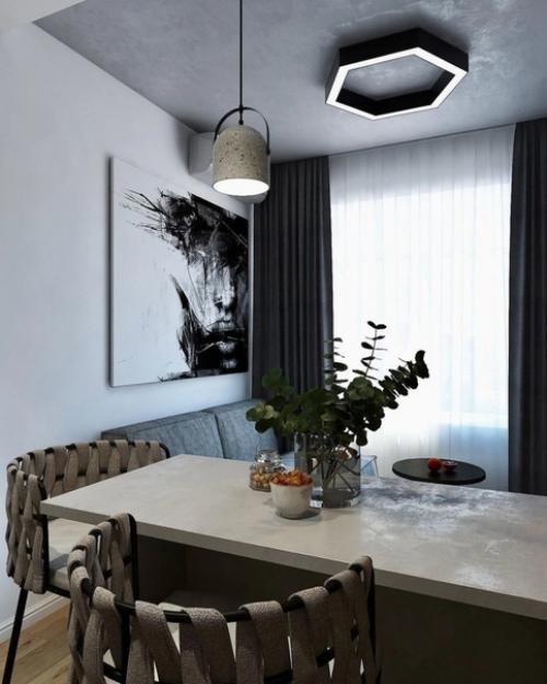 Небольшая, но очень стильная кухня - гостиная, прекрасный вариант для маленькой квартиры. 04