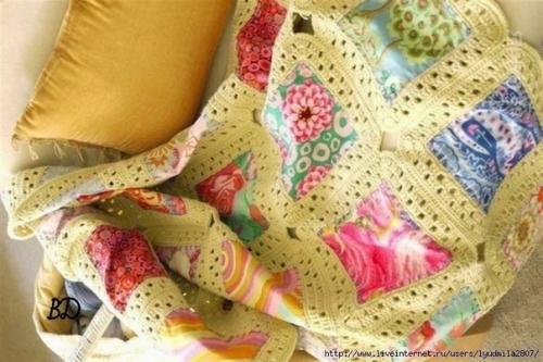 Плед из обвязанных крючком лоскутков. 07