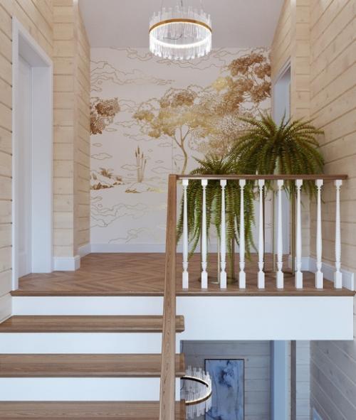 Дизайн холла в доме из профилированного бруса. 05