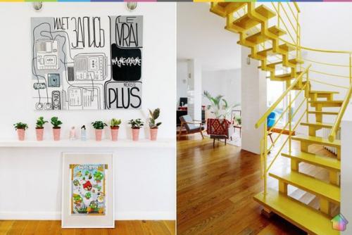 Двухэтажная квартира с жёлтой лестницей и садом на балконе ч. 1. 05 Двухэтажная квартира с жёлтой лестницей и садом на балконе ч. 1. 05