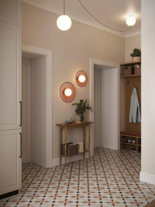 Проект квартиры.  Сначала заказчица мечтала о белой кухне - классической, лёгкой и универсальной.