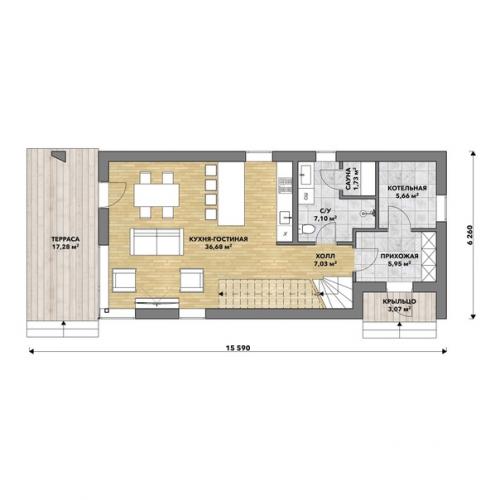 Дом в Тарховке.  Черный барнхаус 152 кв. 04