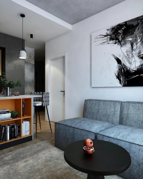 Небольшая, но очень стильная кухня - гостиная, прекрасный вариант для маленькой квартиры. 01