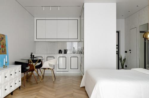 Светлый интерьер квартиры - студии 30 м 2 в ЖК самолет в Краснодаре. 01