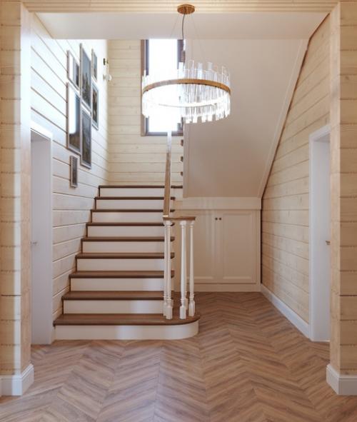 Дизайн холла в доме из профилированного бруса. 02