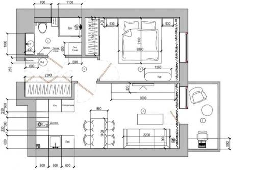 Интерьер квартиры 46 кв. 09