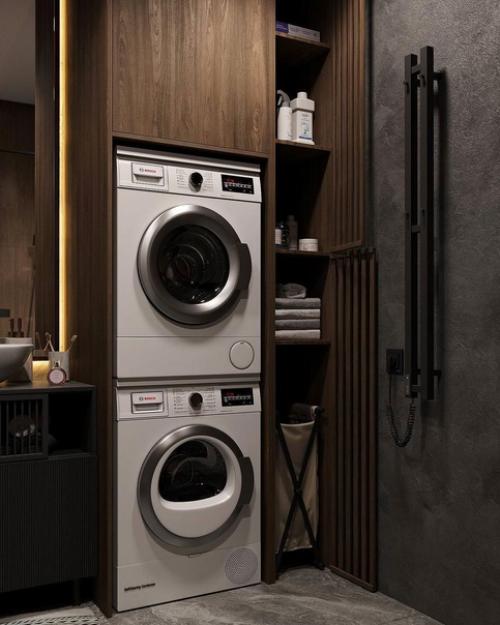 Интерьер ванной комнаты в тёмных оттенках. 03