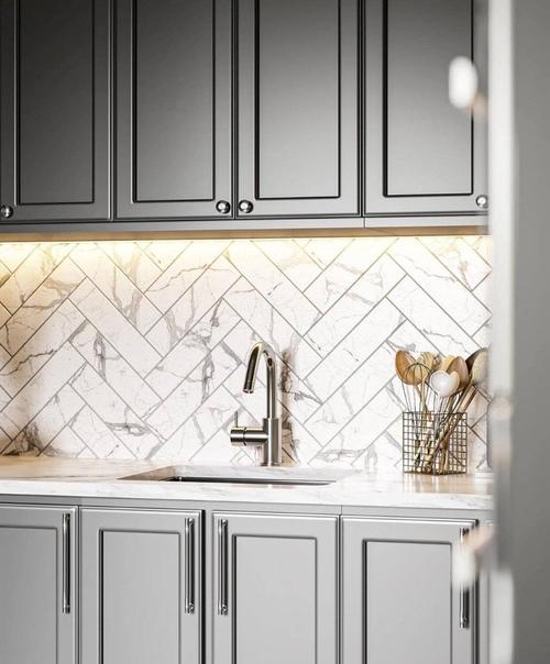 Обеденная зона и кухня с преобладанием серых оттенков. 04