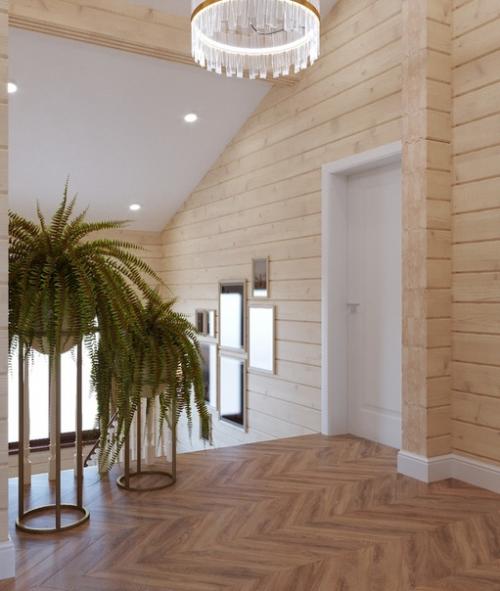 Дизайн холла в доме из профилированного бруса. 07