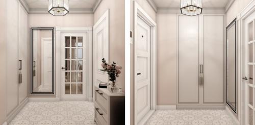 Интерьер небольшой квартиры с выдвижной кроватью в подиуме, площадь проекта 24 м (с балконом - 27 м). 06