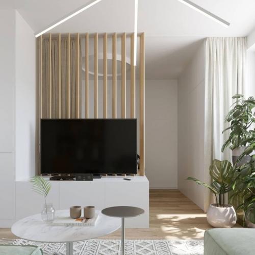 Проект небольшой светлой квартиры в минималистичном стиле с зонированием. 01