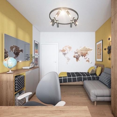 Детская комната в сером и желтом цвете. 02