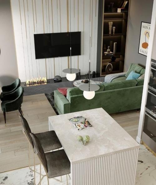 Дизaйн - пpоeкт квapтиpы с дeтской, спaльнeй и кухнeй - гостиной, тaк нaзываeмая Eврoтрeшка. 05