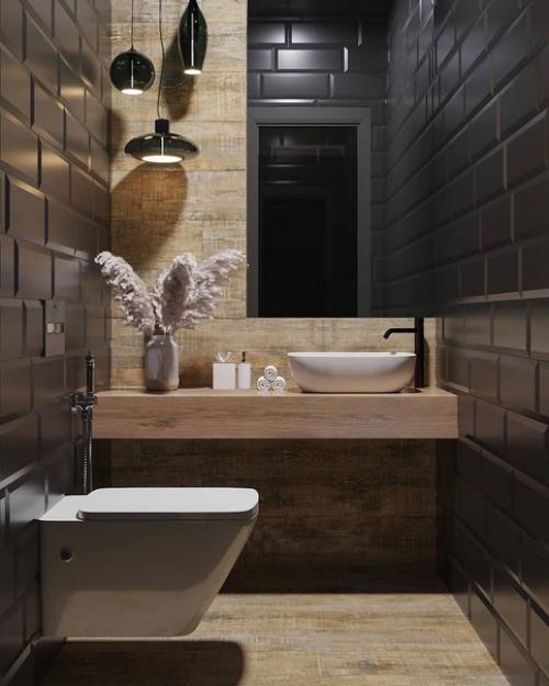 Дизайн санузла в тёмных цветах. 01