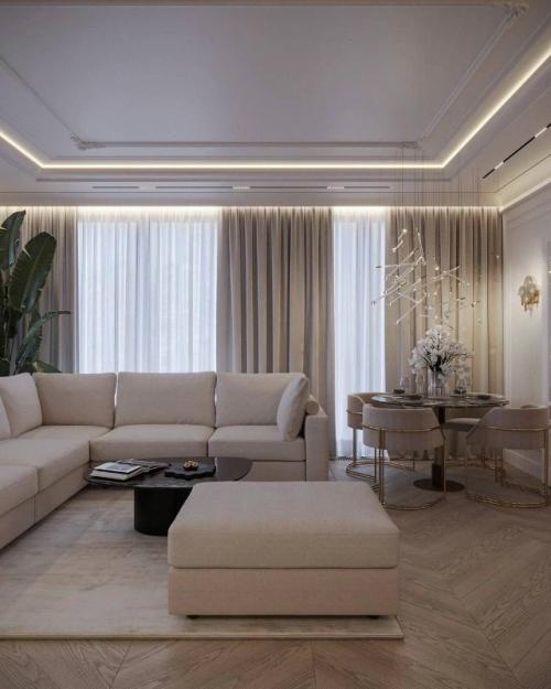 Элегантная кухня - гостиная с атмосферой тихой роскоши. 07