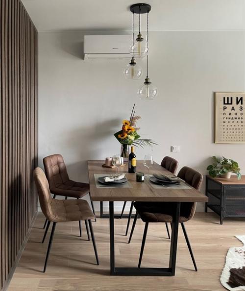 Современный, брутальный интерьер кухни - гостиной в квартире молодого холостяка. 07