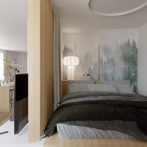 Проект небольшой светлой квартиры в минималистичном стиле с зонированием. 02