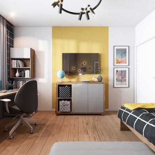 Детская комната в сером и желтом цвете. 03