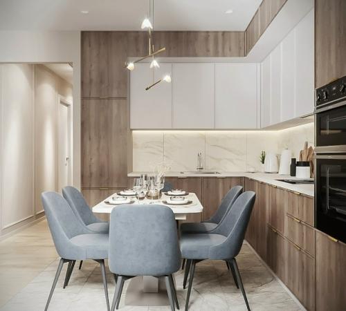 Светлая кухня - гостиная - пример продуманного и рационального дизайна, где каждый квадратный метр работает на комфорт и эстетику. 06