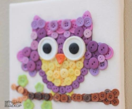 Детское панно с совушкой из пуговиц? 04