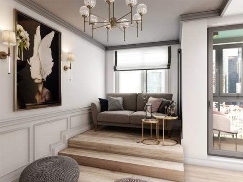 Интерьер небольшой квартиры с выдвижной кроватью в подиуме, площадь проекта 24 м (с балконом - 27 м). 04