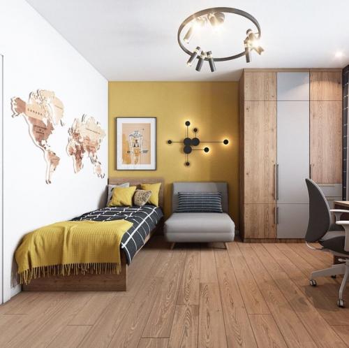 Детская комната в сером и желтом цвете. 01