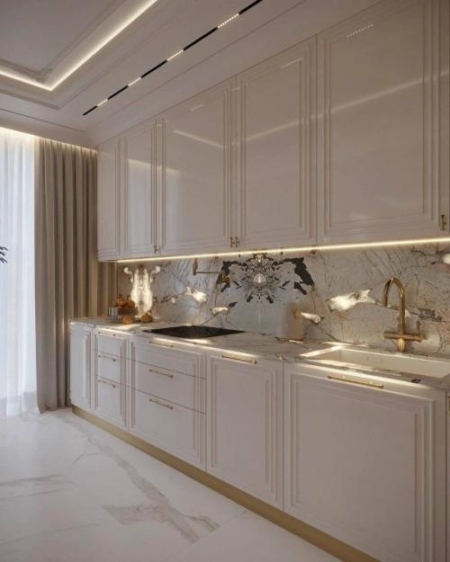 Элегантная кухня - гостиная с атмосферой тихой роскоши. 01