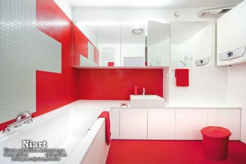 Особенности дизайна ванной в красно - белом цвете. 02