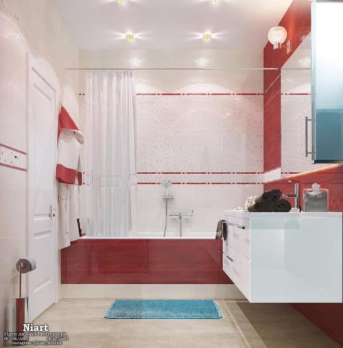 Особенности дизайна ванной в красно - белом цвете. 03