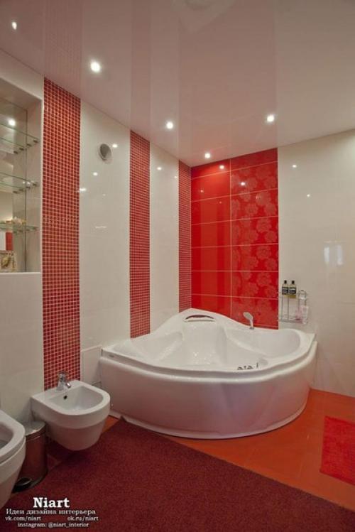 Особенности дизайна ванной в красно - белом цвете. 05